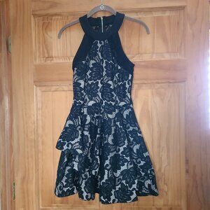 Windsor Black Lace High Neck Layered Mini Dress